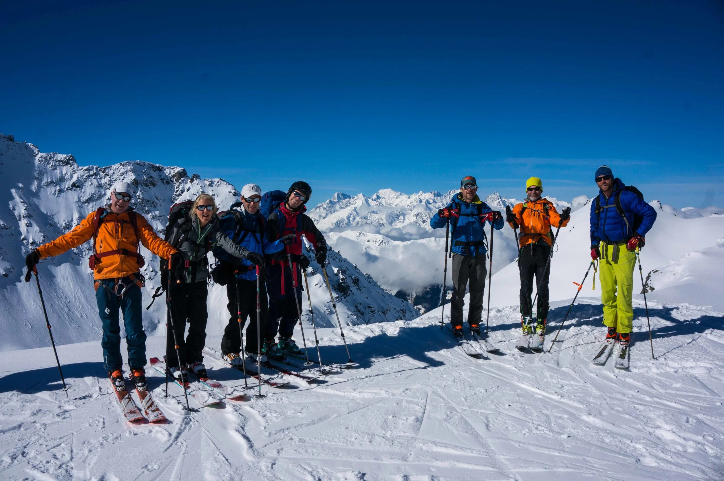 The team at verbier on a blue bird day