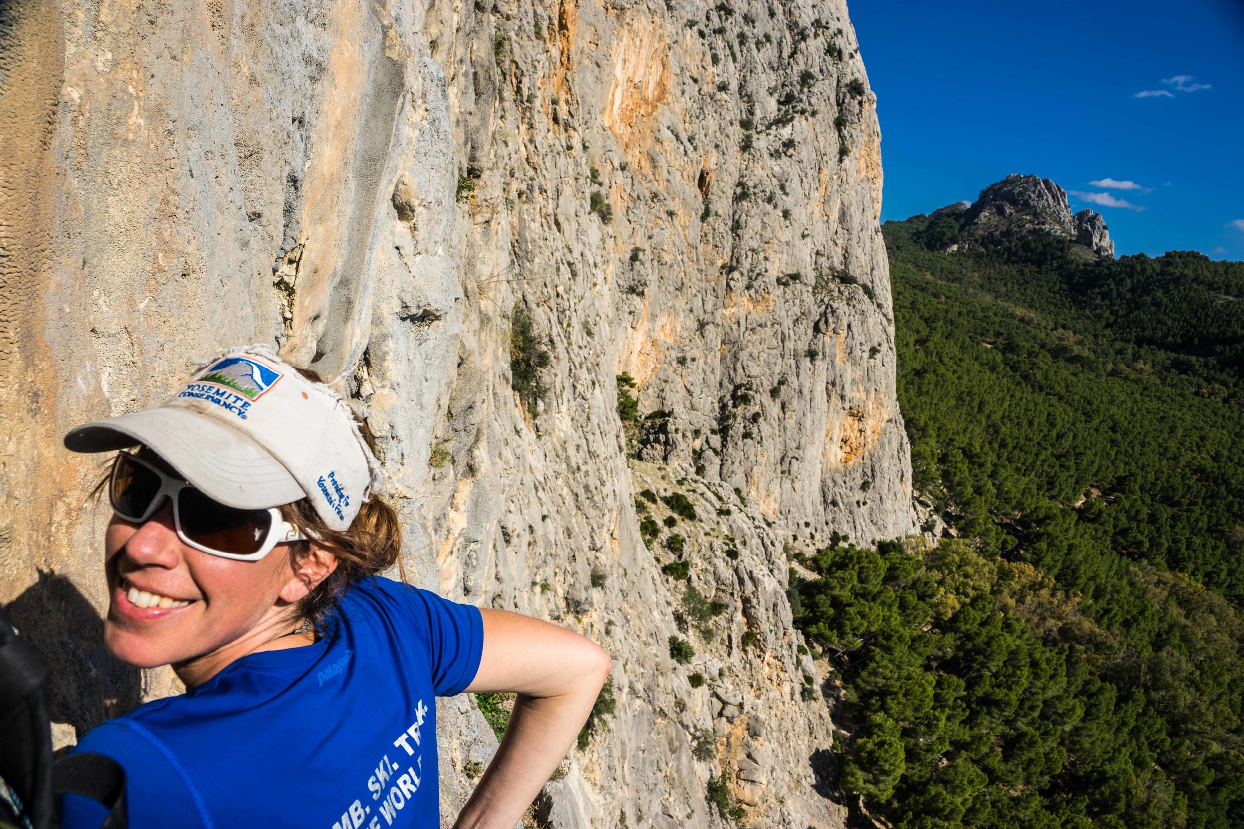 High on an El Chorro multi pitch rock climb