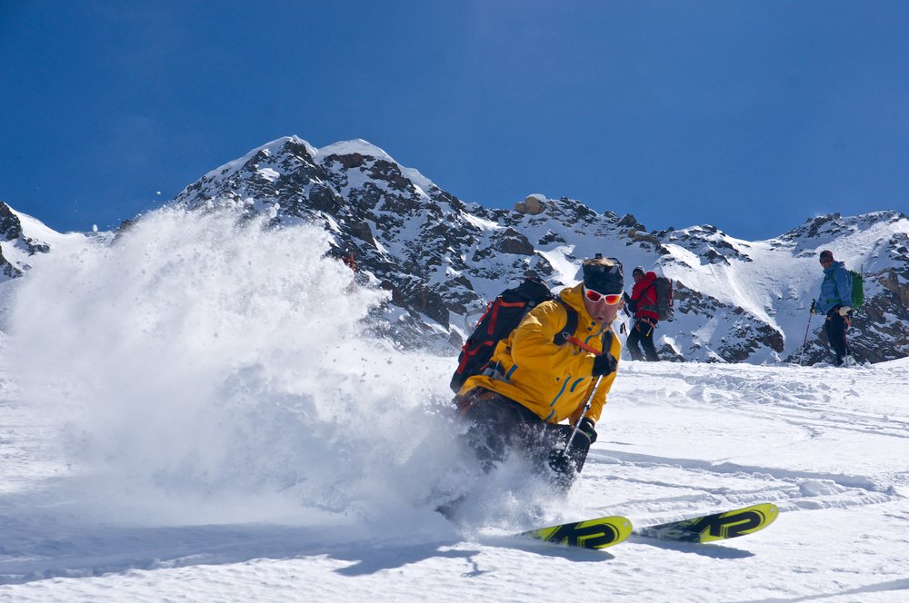 Skiing fresh snow on the Ortler tour