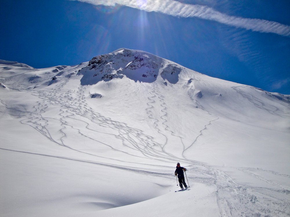 Fresh ski tracks in Chamonix