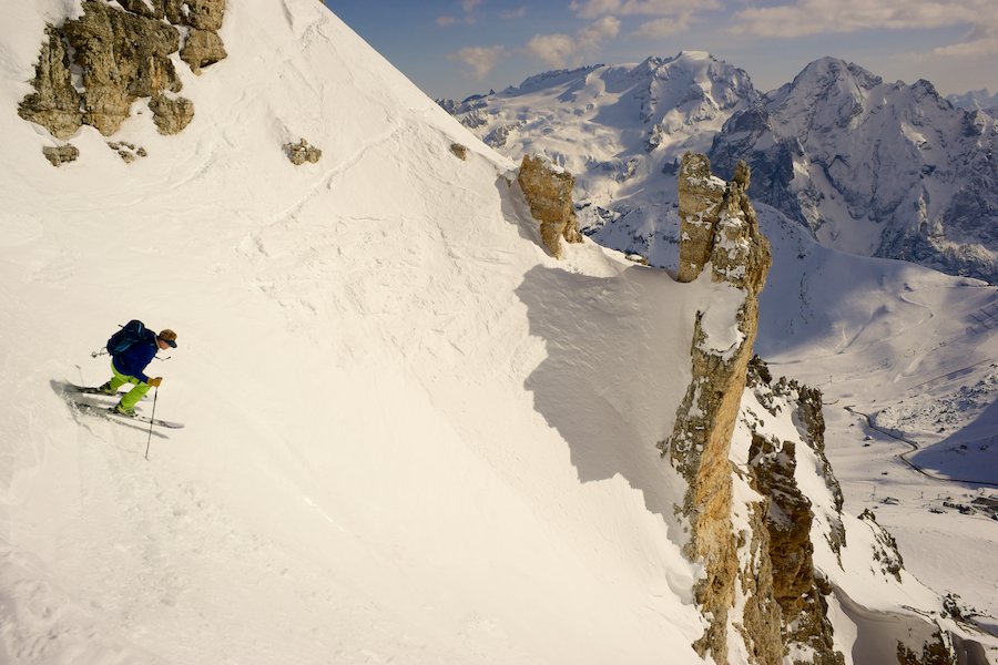 Couloir skiing in the Dolomites