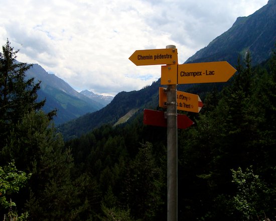 Trail signs along the Haute Route trek