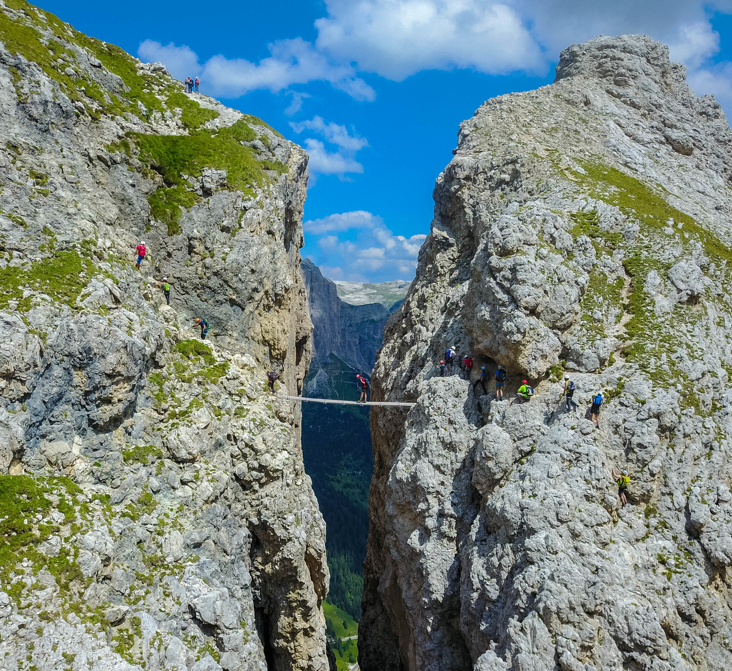 Suspension bridge along a via ferrata near Corvara