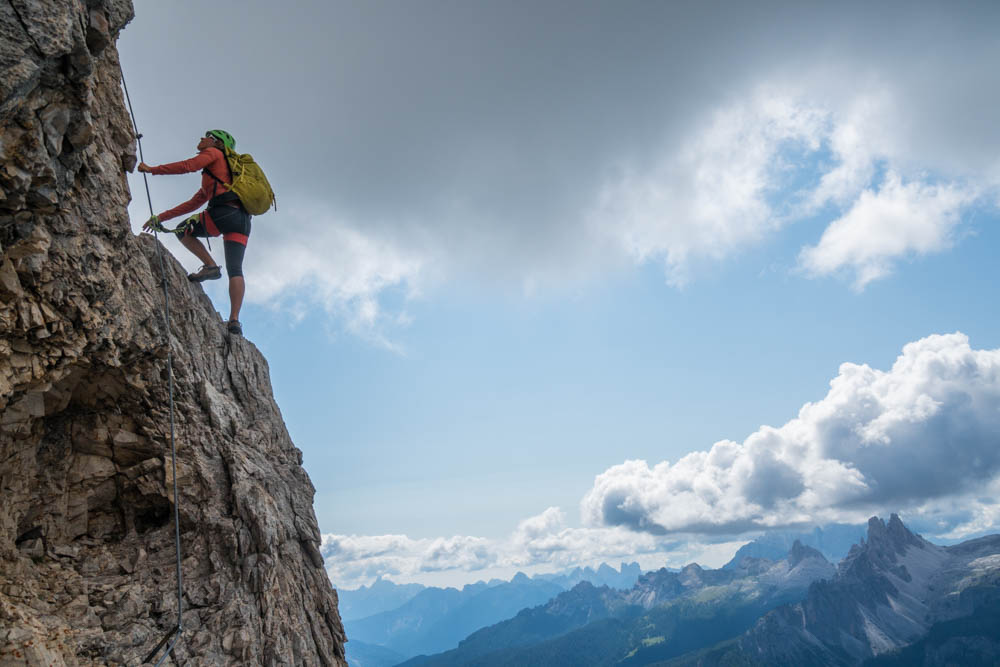 High up on a via ferrata