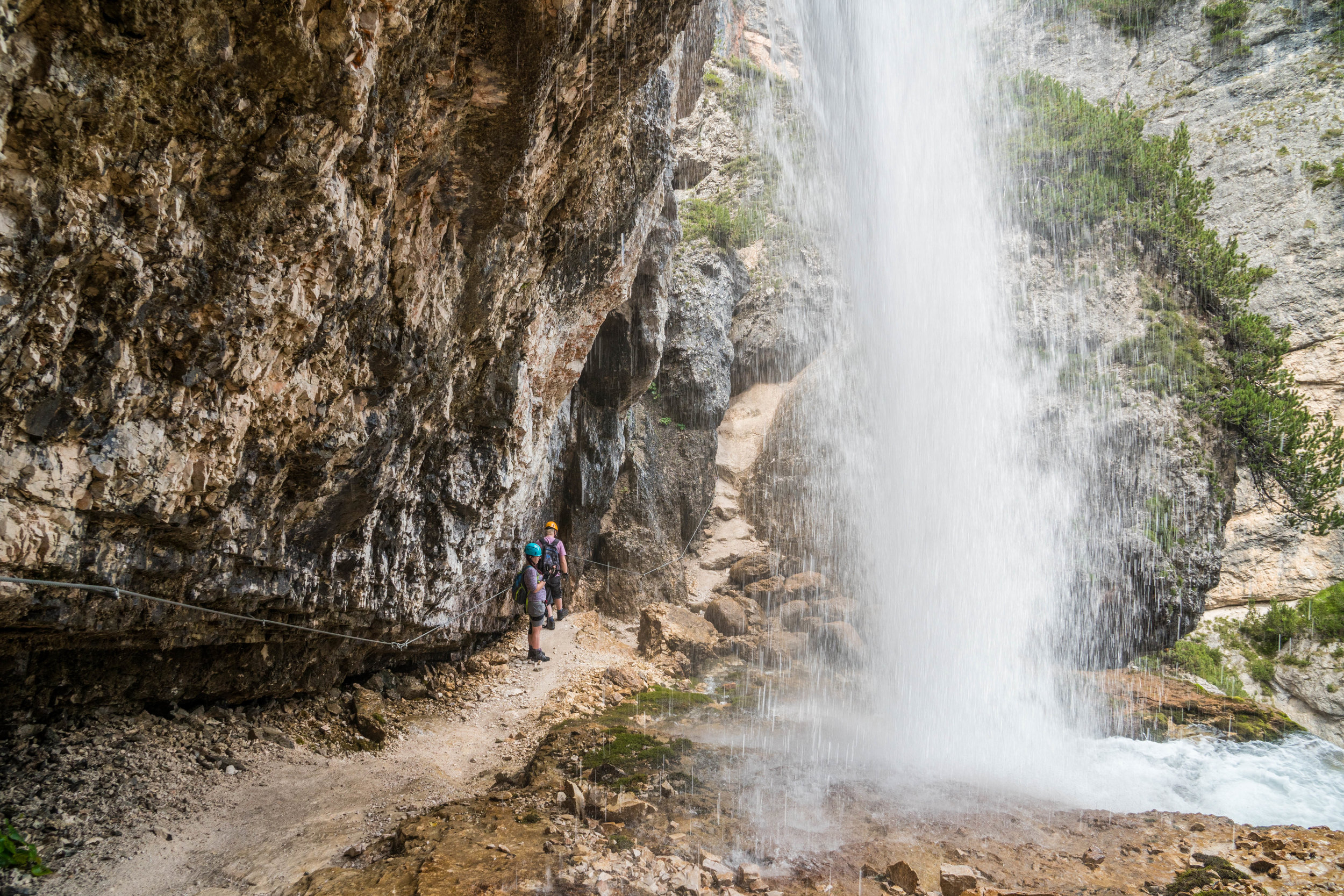 Waterfall along a via ferrata