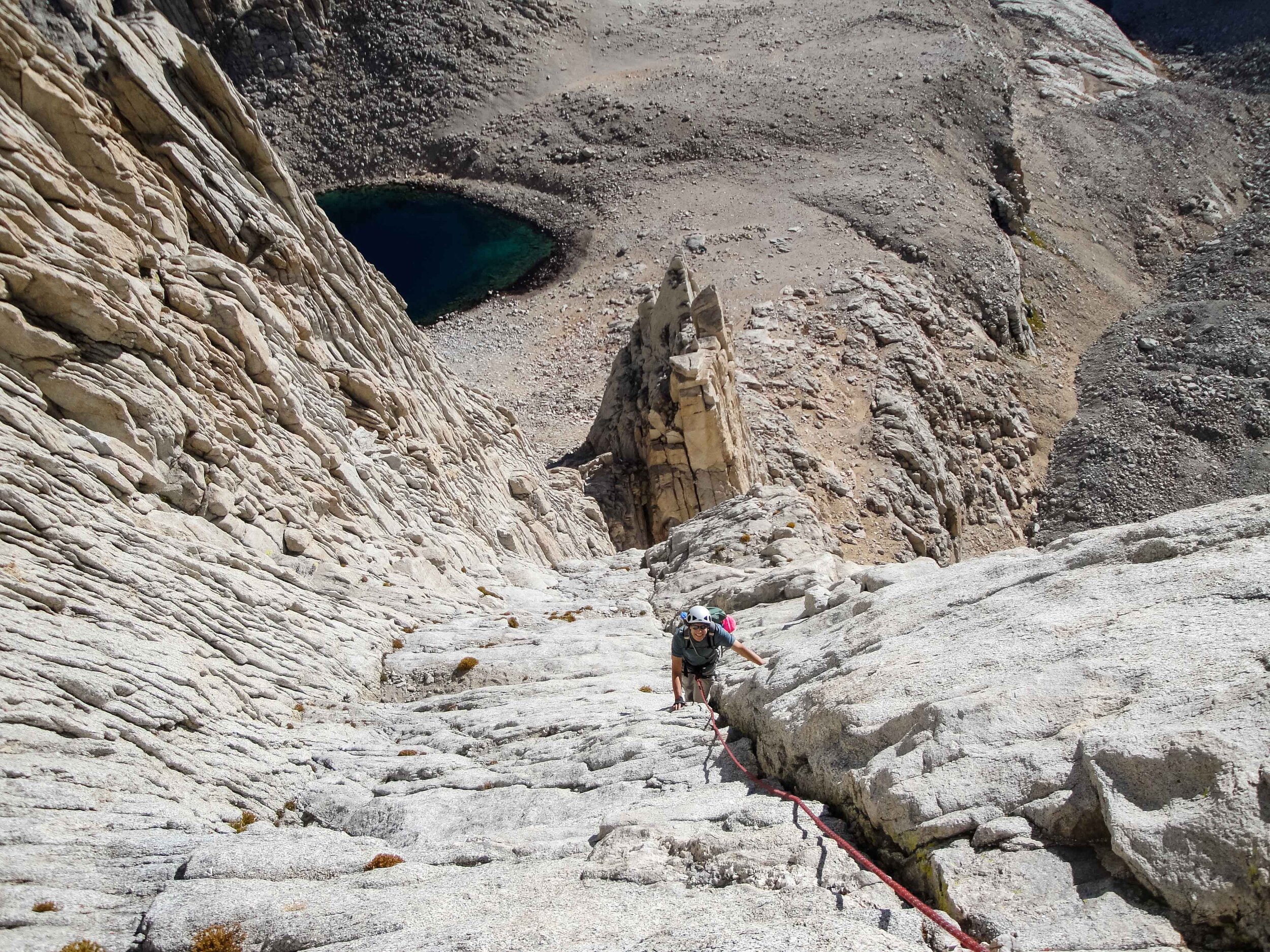 Climbing the washboards on the East Face of Mt. Whitney