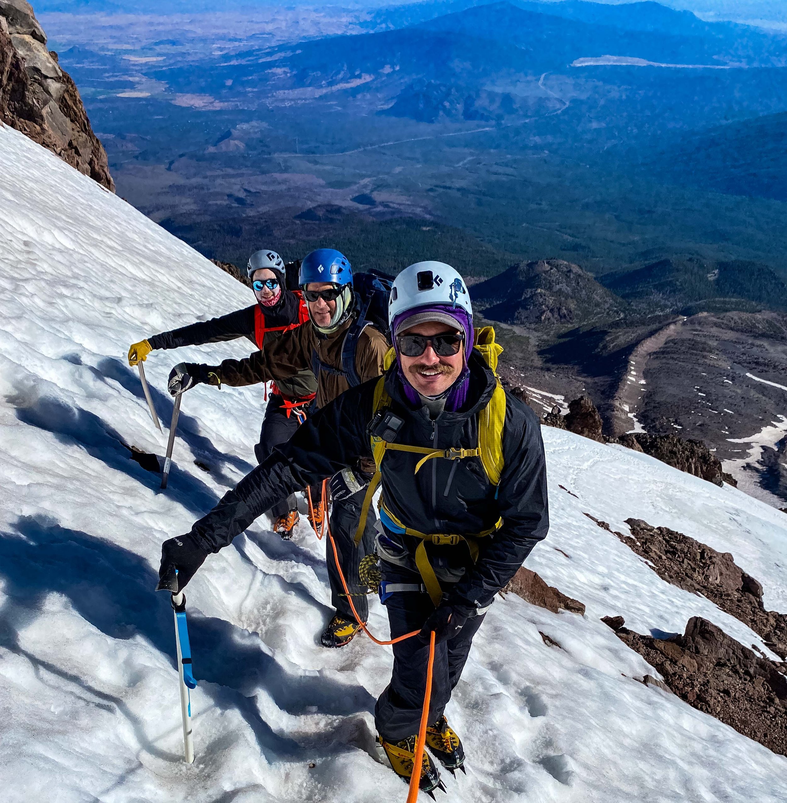 Snow climbing on the Hotlum Bolum towards the Summit of Shasta