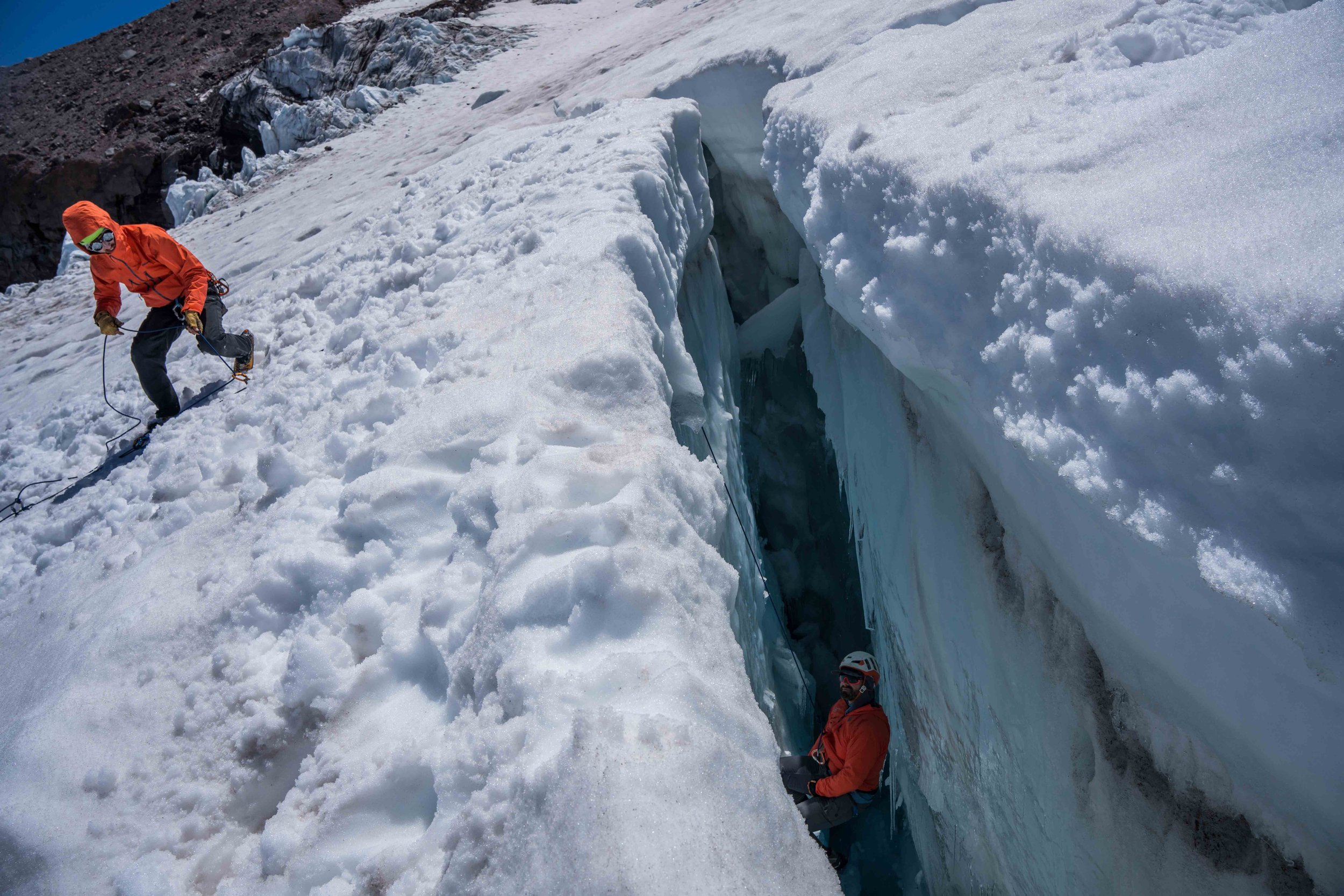 Crevasse rescue practice on Mount Shasta's Holtum Glacier