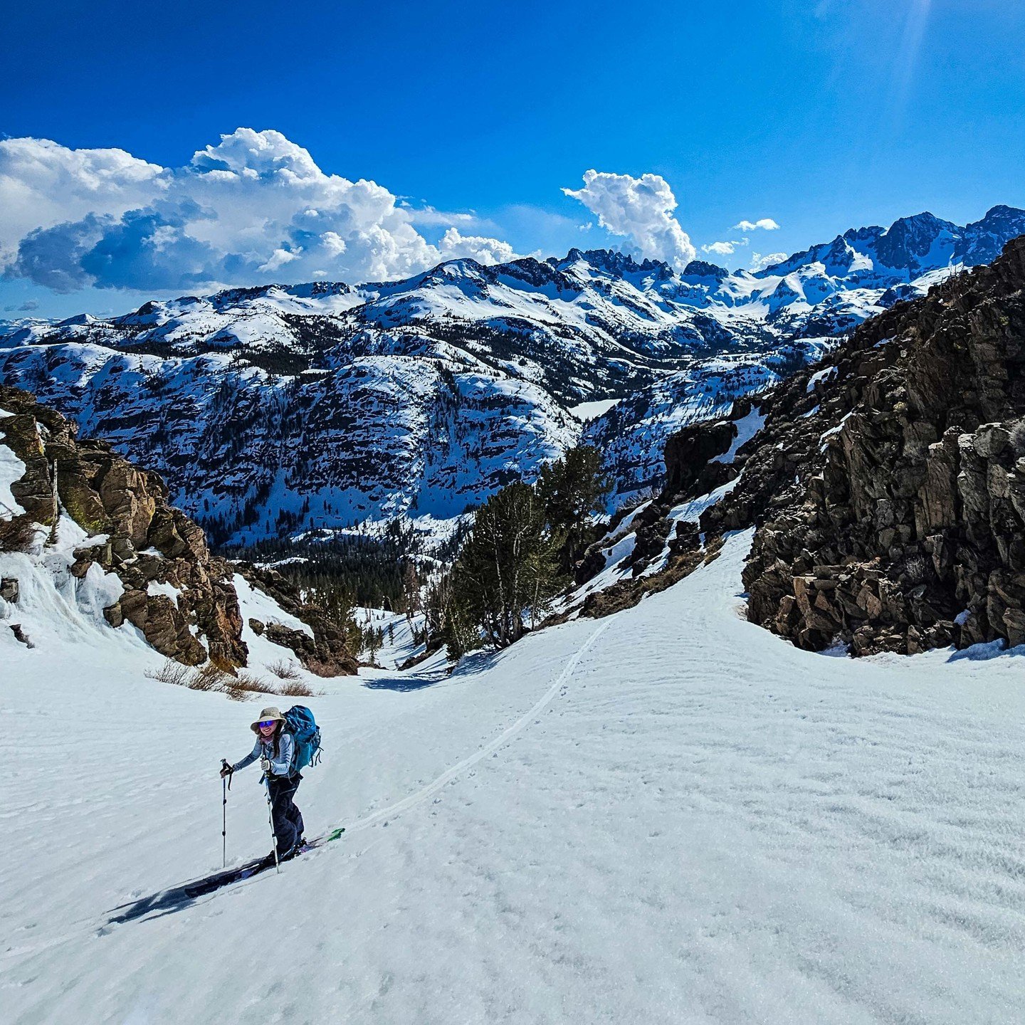 We are in the midst of a fantastic Sierra Spring ski touring season! A great snowpack and stellar weather have made for some great tours and corn harvesting. Here's a shot of our Mammoth to June Lake ski tour this weekend. #mammothtojune #springskiin