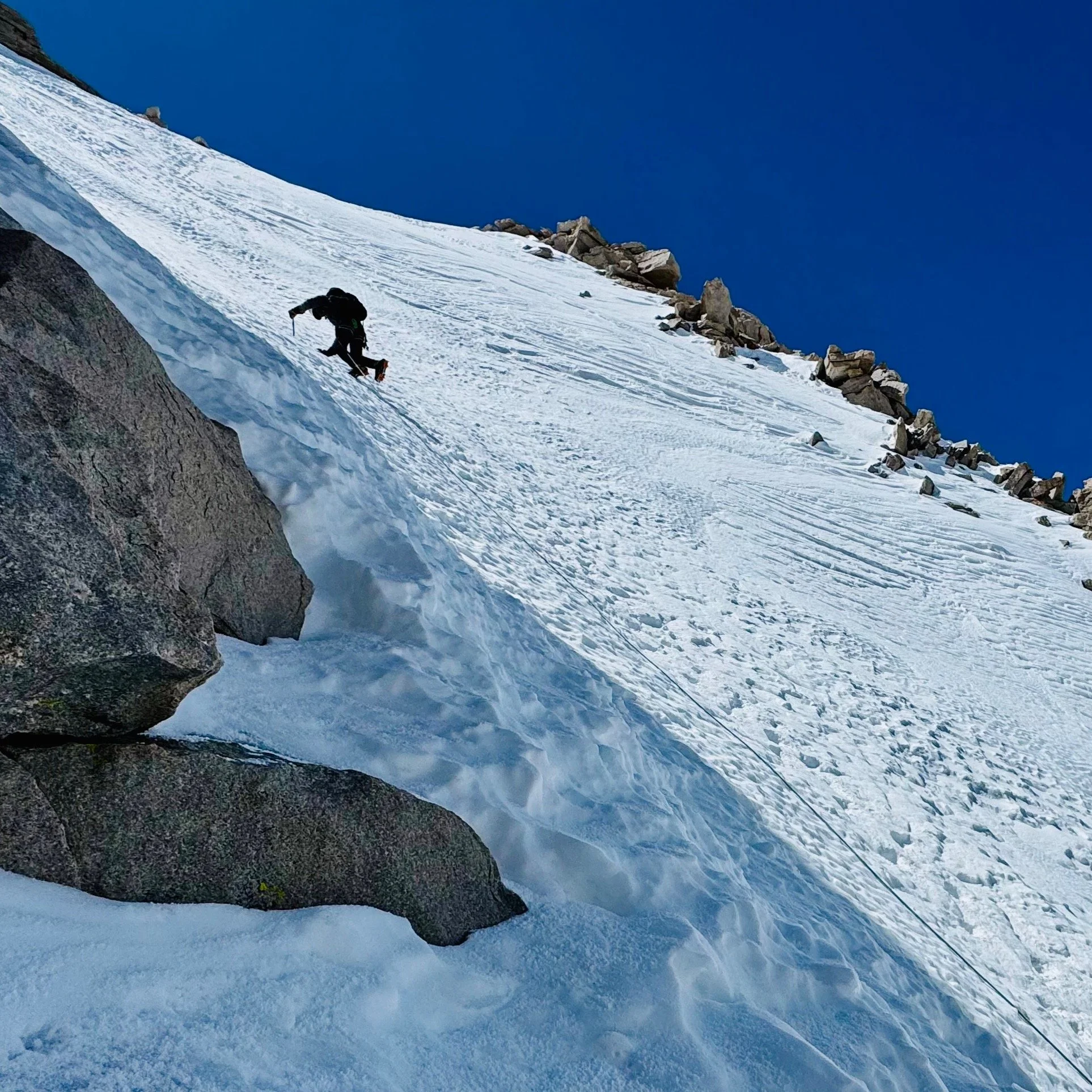The "final 400" on Whitney's Mountaineer's Route a couple weeks ago during one of our successful early summit climbs. It is still a snow climb up to and beyond the Notch but that should be changing very soon. #mountwhitney #final400 #mounta