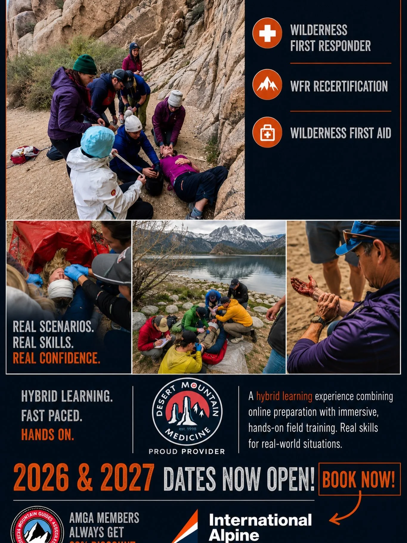 Our Wilderness Medicine dates just opened for 2027! Fall 2026 courses are booking Fast 🔥 in June Lake and Joshua Tree! #wildernessfirstresponder #wildernessmedicine #outdoorguide #wildernessfirstaid #joshuatree @desertmountainmedicine