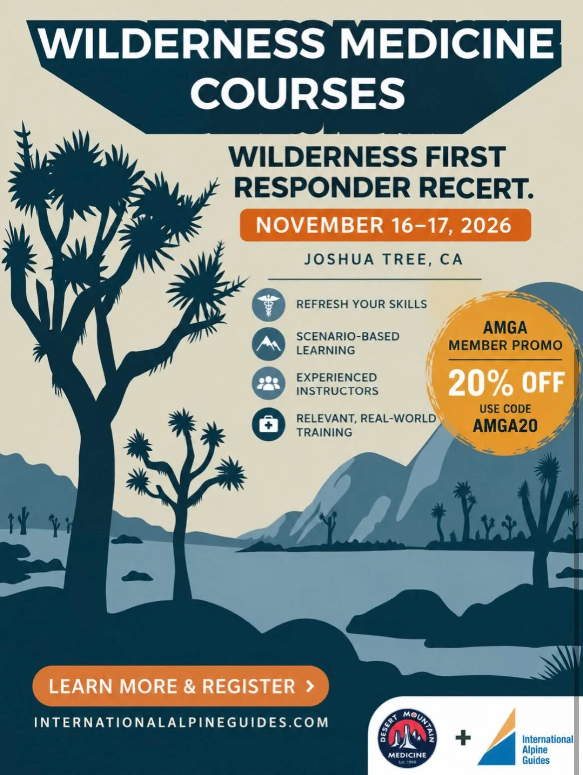 Grab a spot on our Joshua Tree WFR Recert Nov 16-17, and stay for Climb Smart! @desertmountainmedicine @joshuatreefriends #WildernessMedicine #WFRRecert #WildernessFirstResponder #JoshuaTree #desertmountainmedicine @yosemitejess
