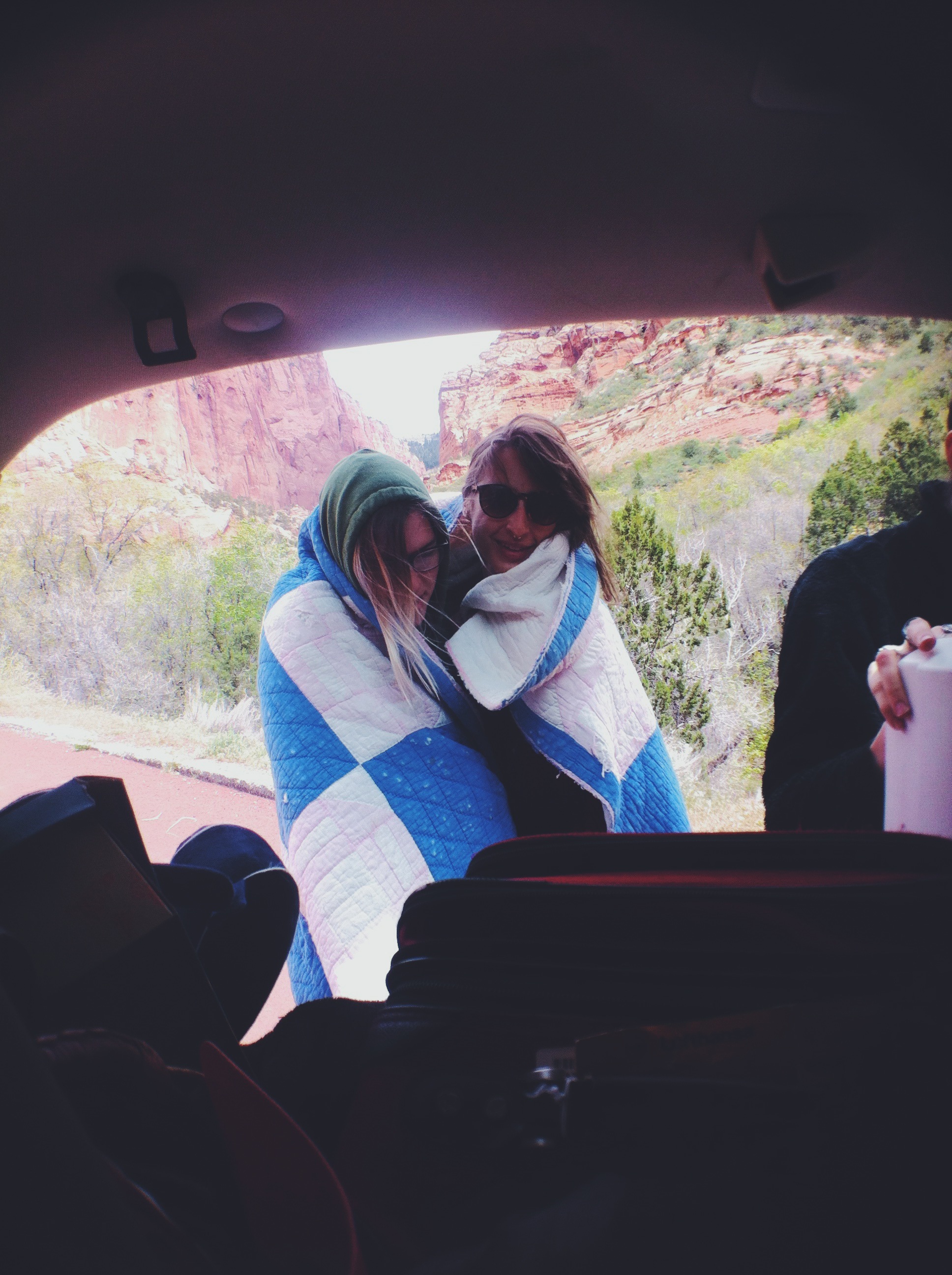Barb and Kayla. ladies in a blanket