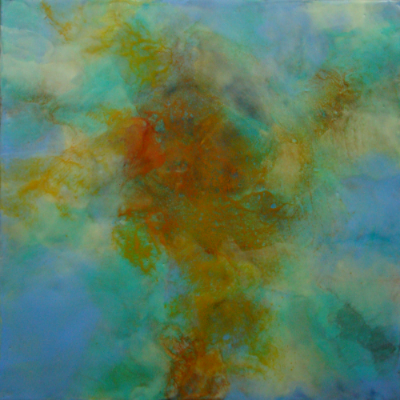 Dispersant, 2014, encaustic and iron oxides on panel 12" x 12"