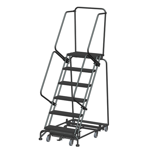 10-step Industrial Rolling Ladder with base lock engage step reaches 8' 6" 