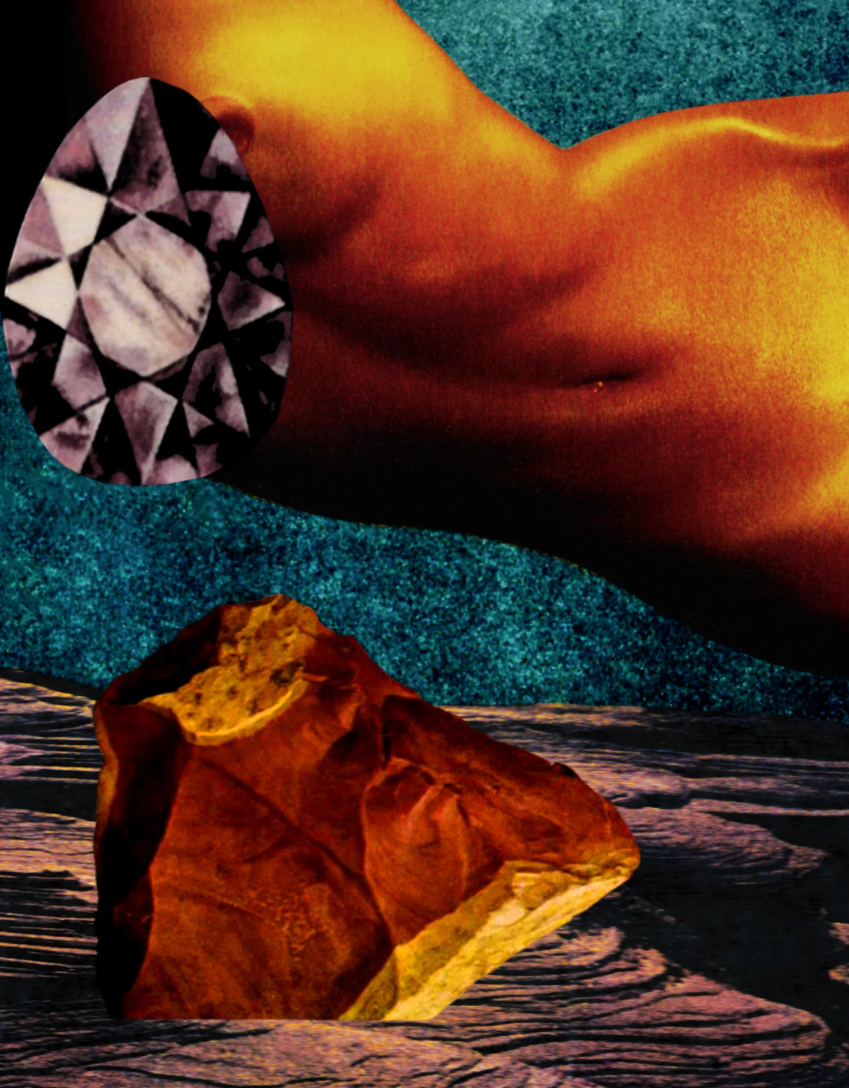MOTION IN STASIS / MIXED MEDIA PAPER COLLAGE WITH WATERCOLOR, AIRBRUSHED ACRYLIC / 16X21IN .