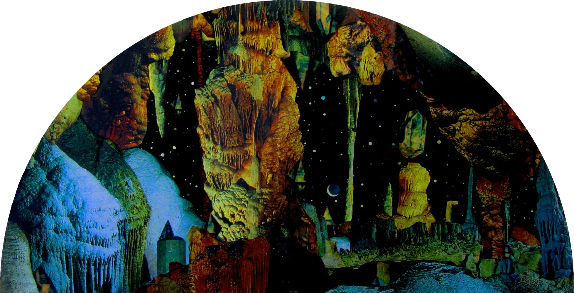 LUMINOUS DARKNESS / MIXED MEDIA PAPER COLLAGE WITH GOUACHE & ACRYLIC / 13X25IN .