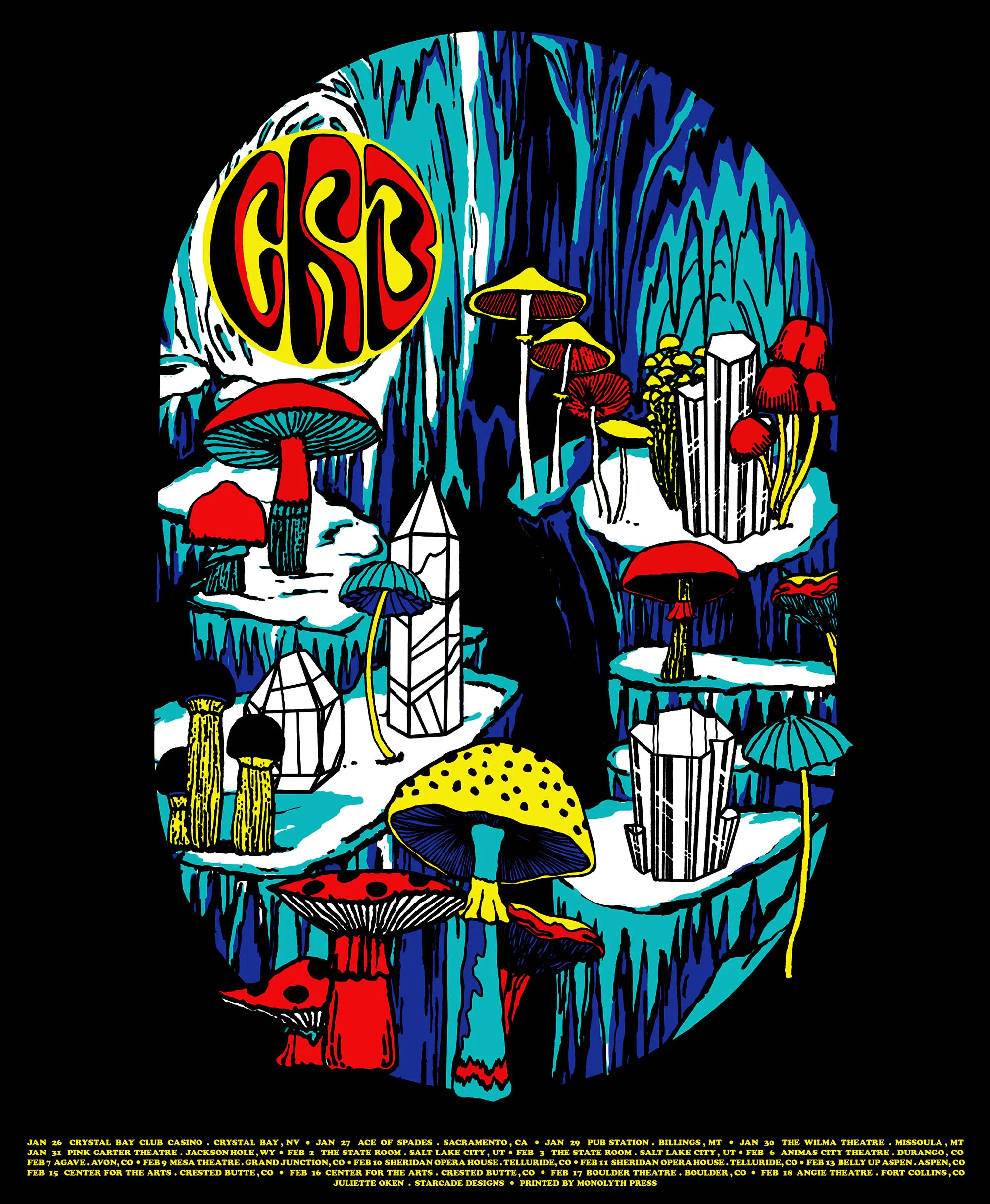 POSTER DESIGN FOR EDITION SCREEN PRINTED TOUR POSTER FOR CRB .