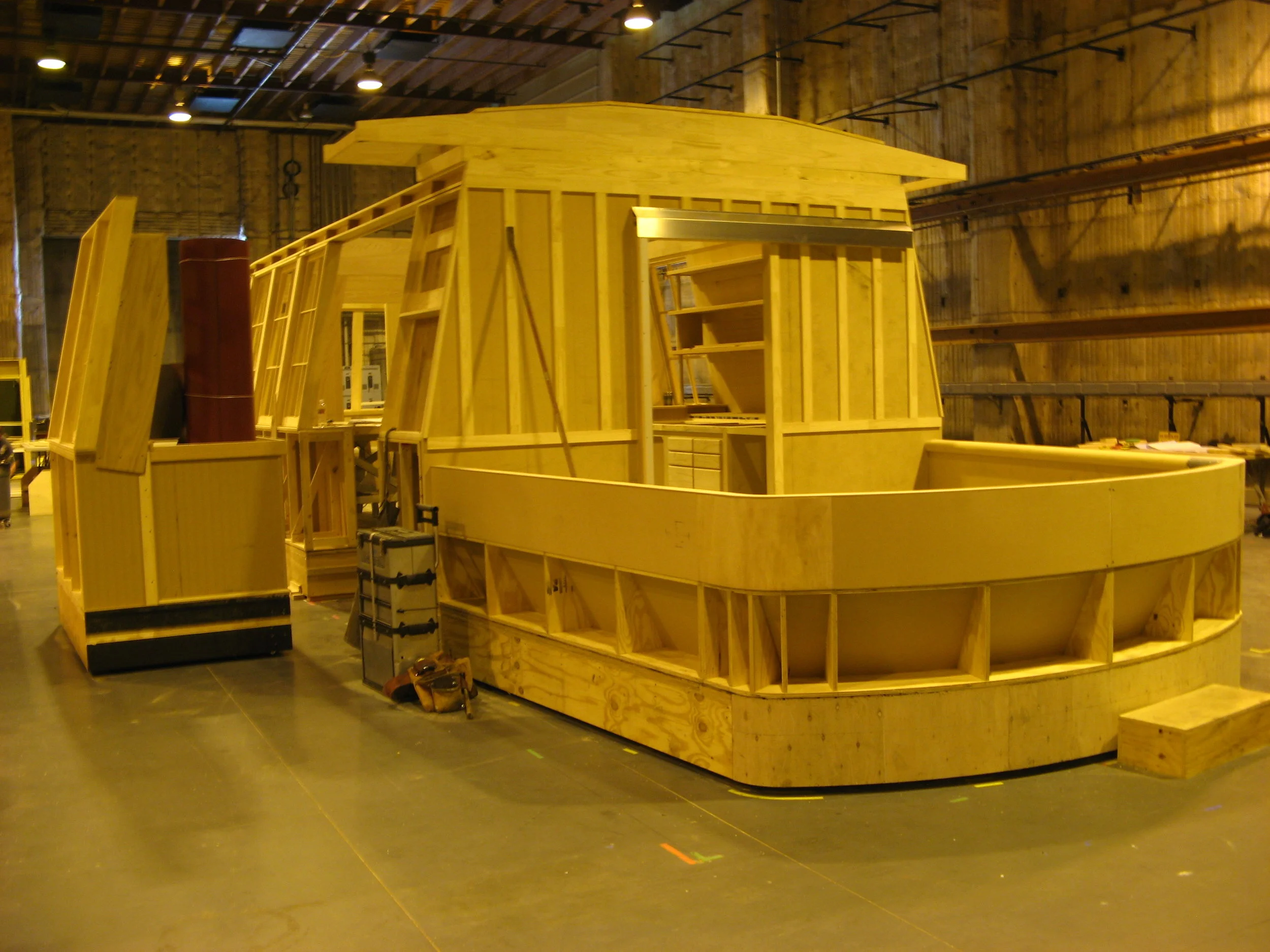 Houseboat During Construction- Kitchen Cabinets on Wheels