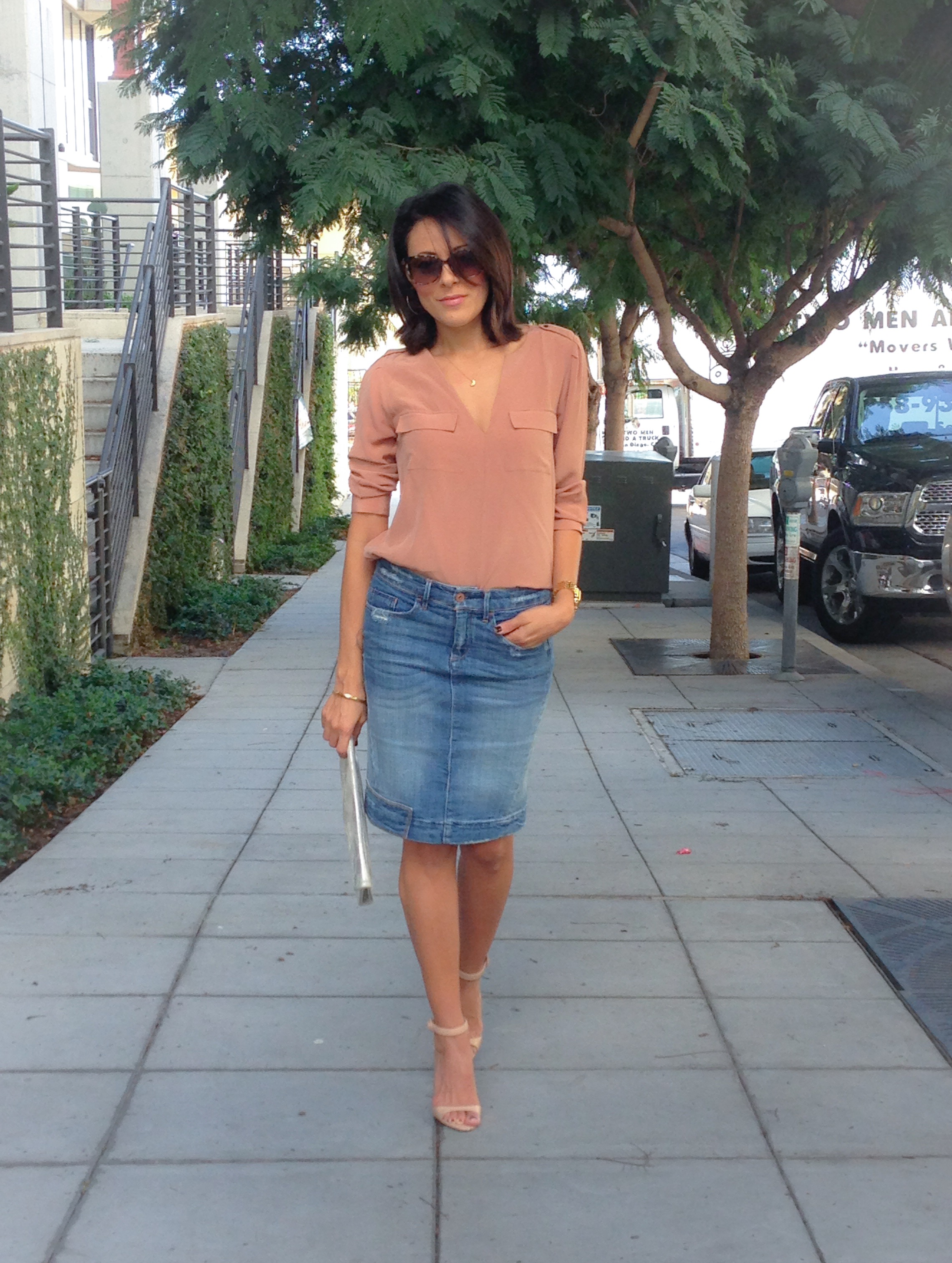 Blouse similar here $228 | Watch | Clutch similar here $39 Sandals similar here $119 | Sunglasses