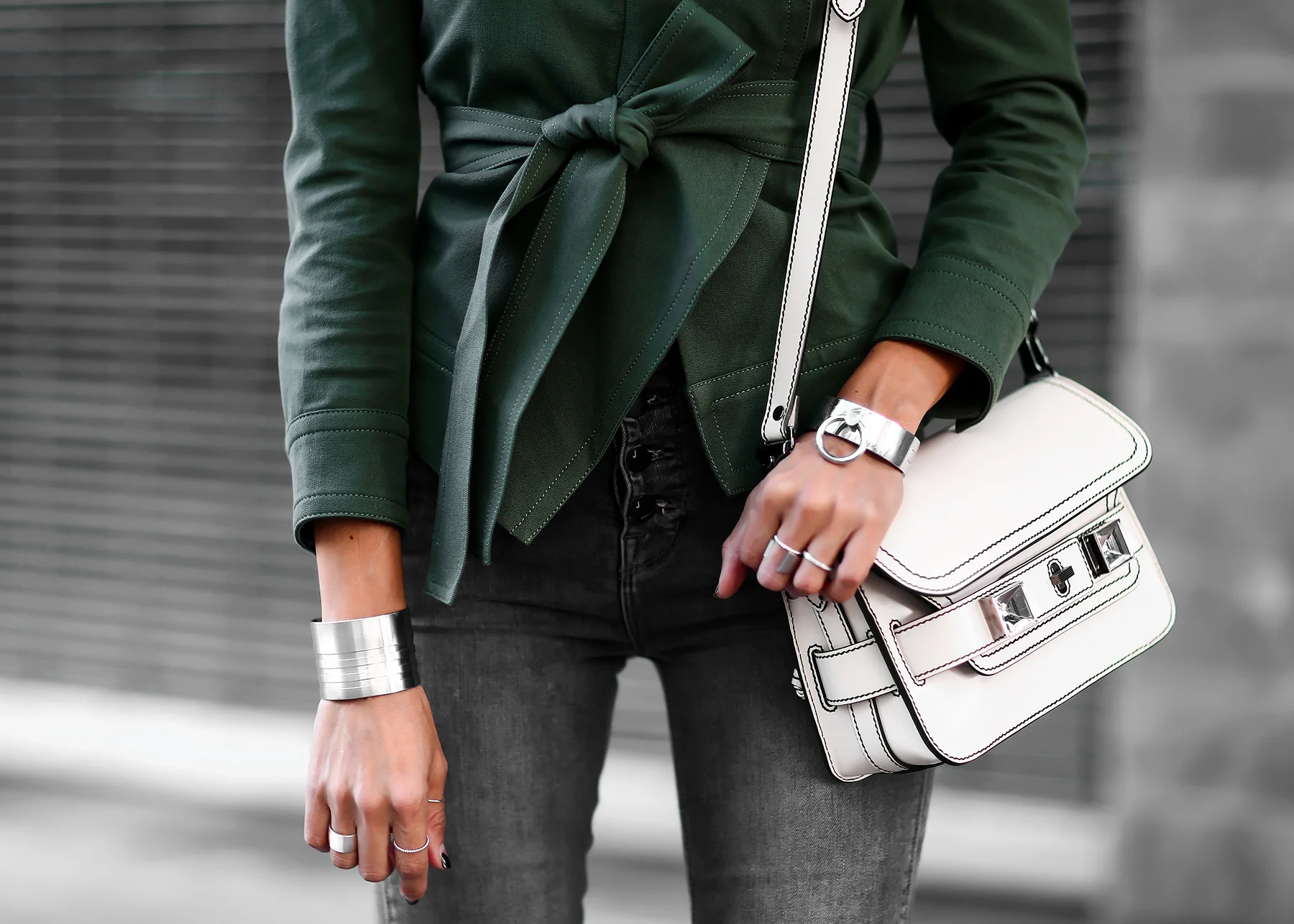 Silver Chunky Jewelry Derek Lam Jacket Proenza Schouler Bag .jpg