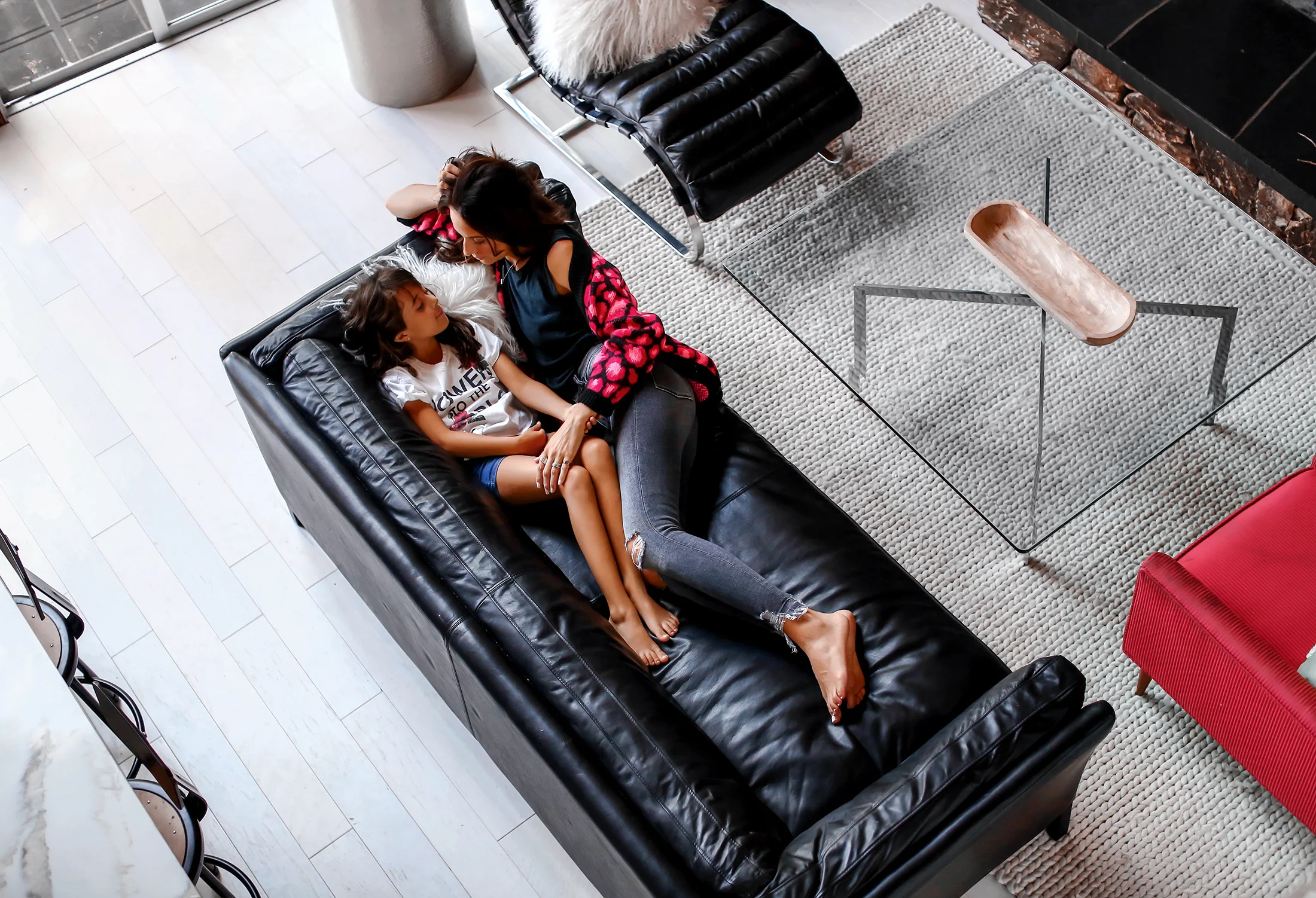 Mother and Daughter in Modern Living Room