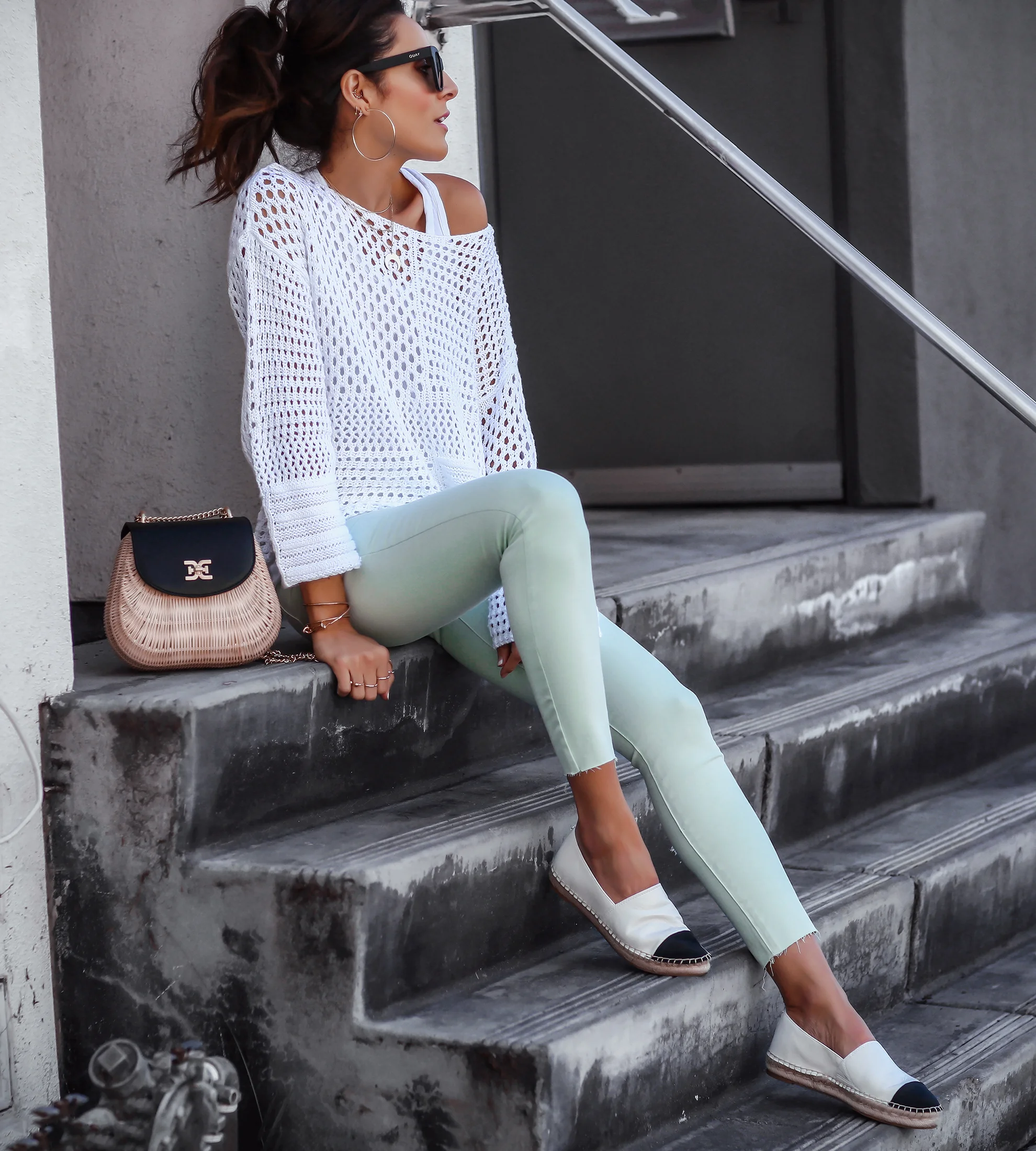 brunette woman sitting in easter outfit