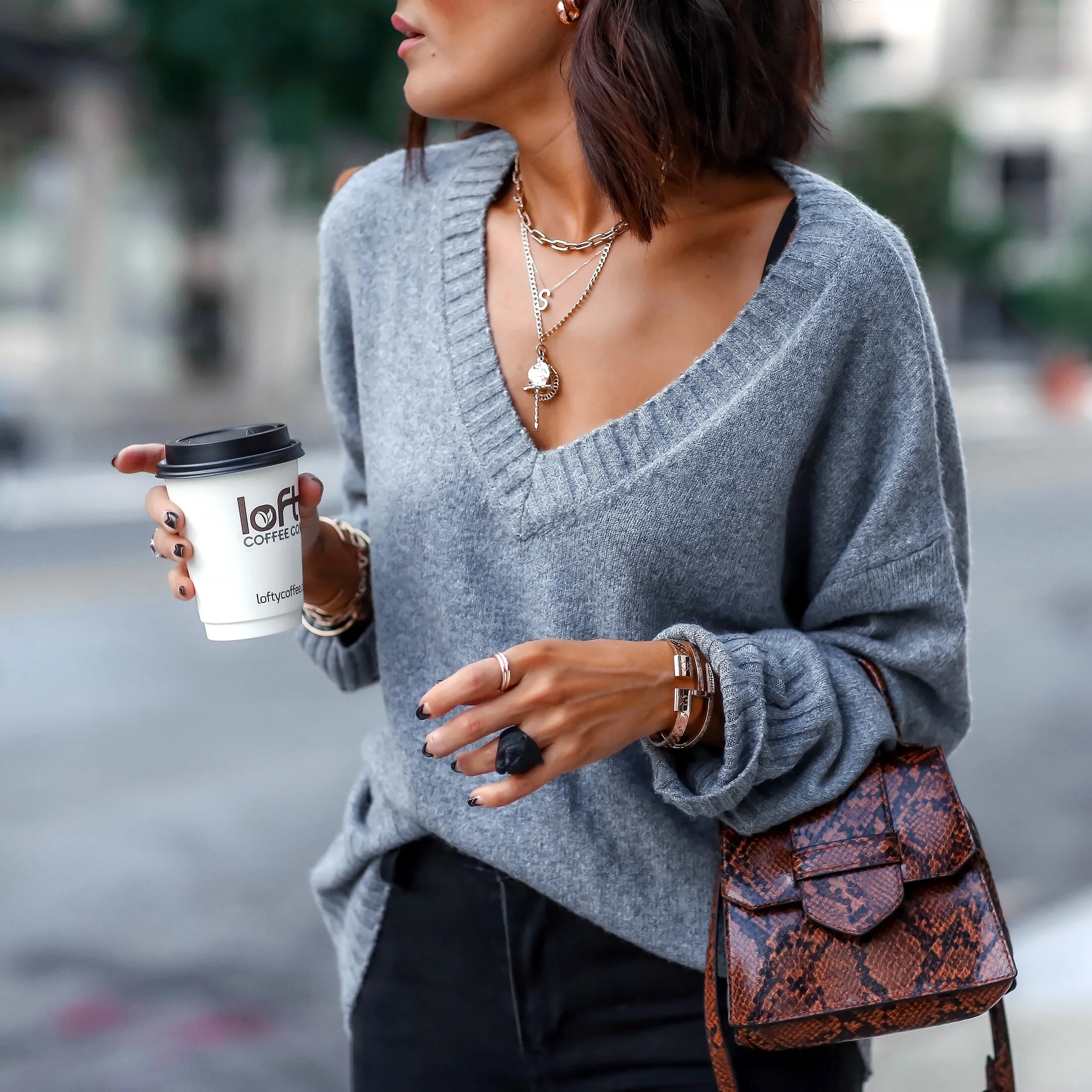 Brunette Woman in Fall Sweater Detail Photo