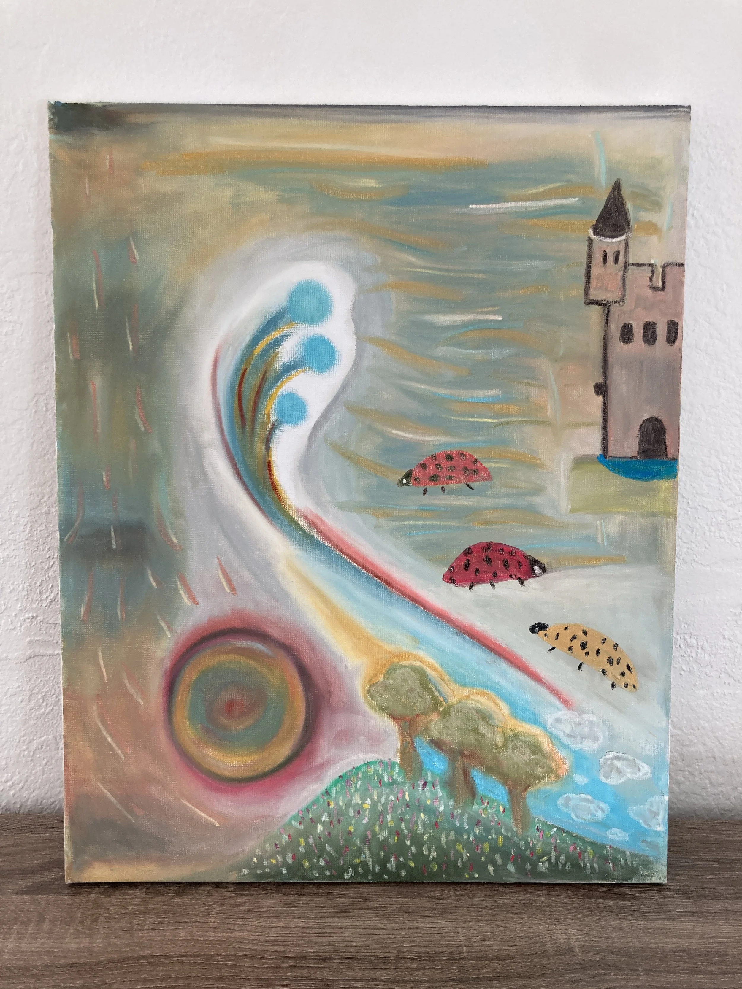  Ladybug Kingdom, Oil pastel on canvas, 2024 