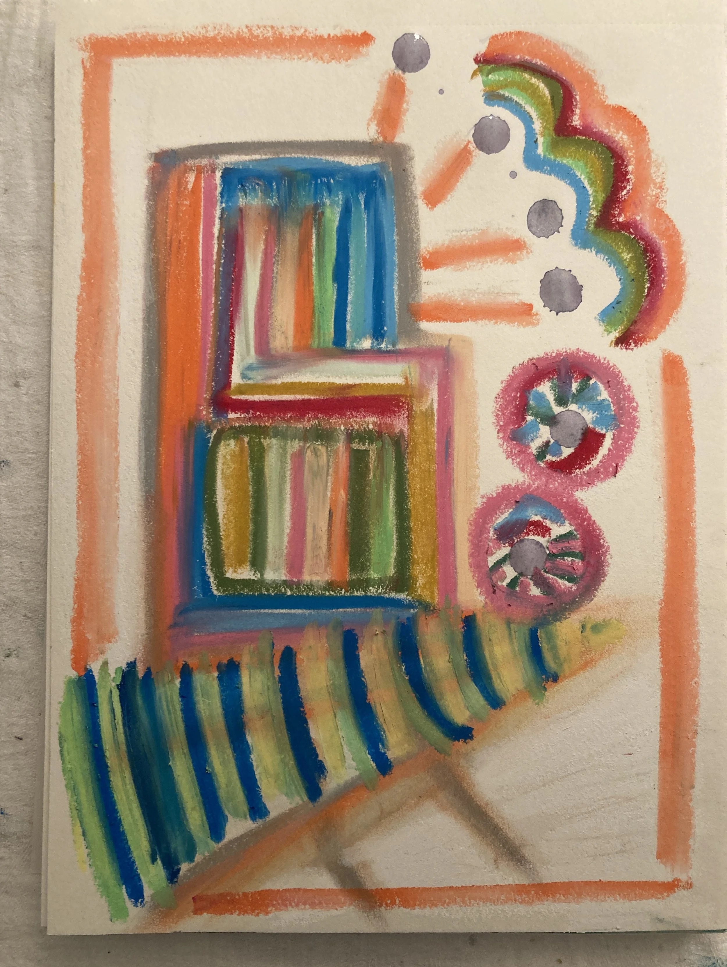  Exploding Hibiscus, Oil pastel and tea on paper, 2024 