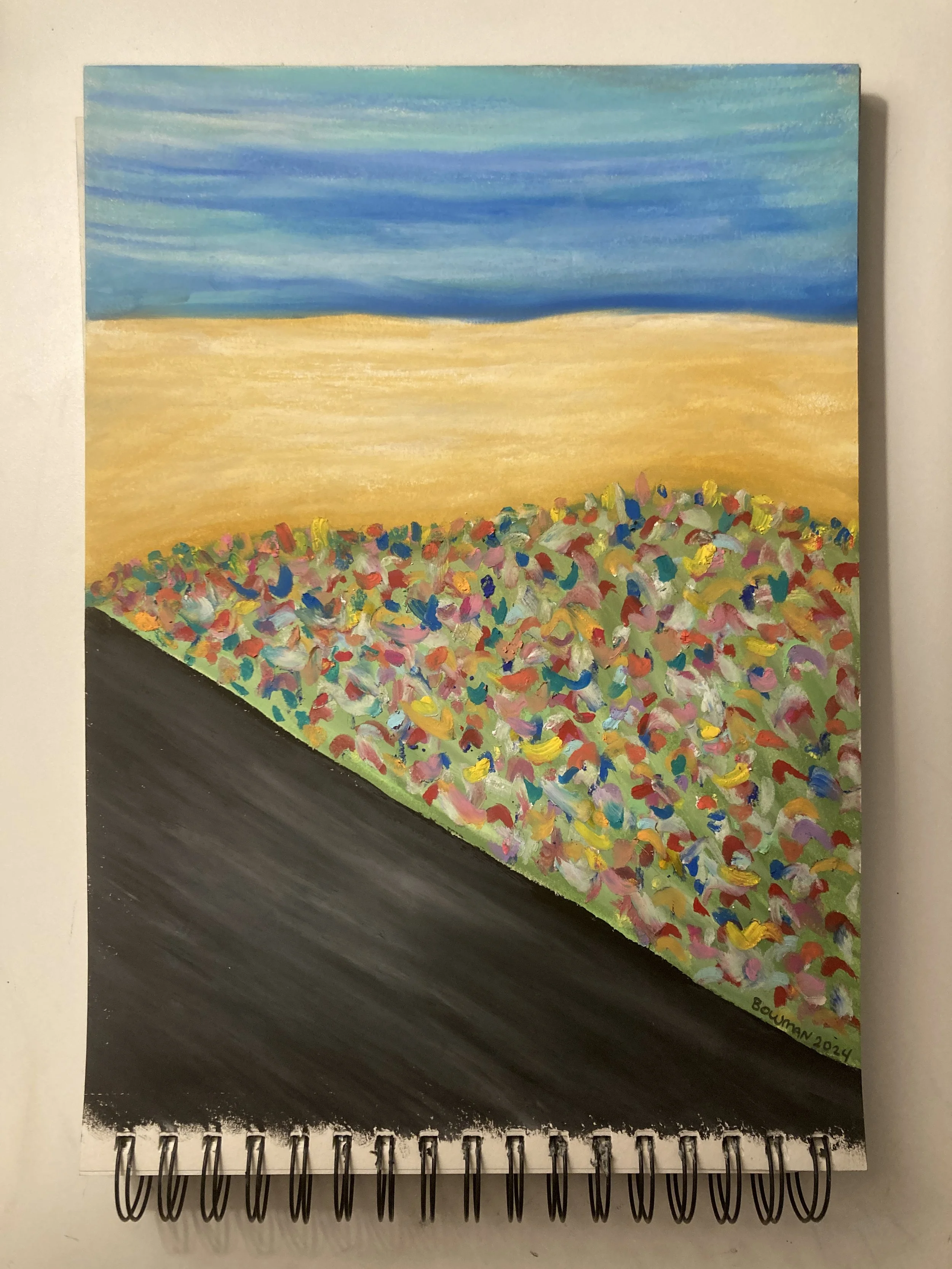  Flower Valley, Oil pastel on paper, 2024 