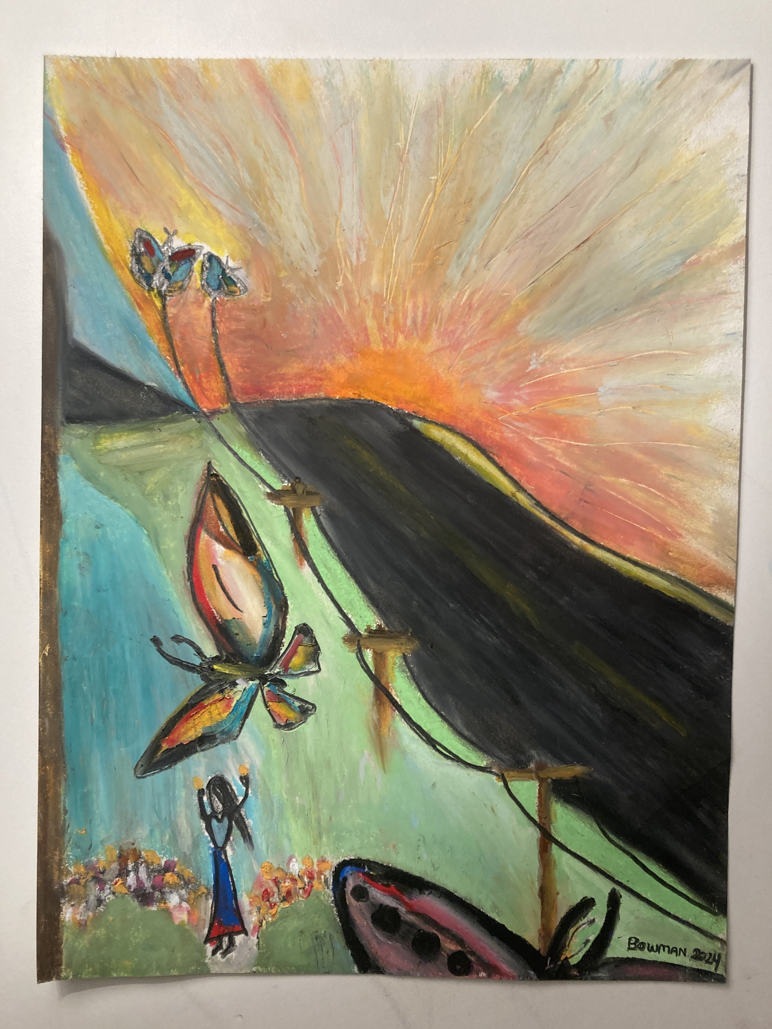  Butterfly Ridge, Oil pastel and pencil on paper, 2024 