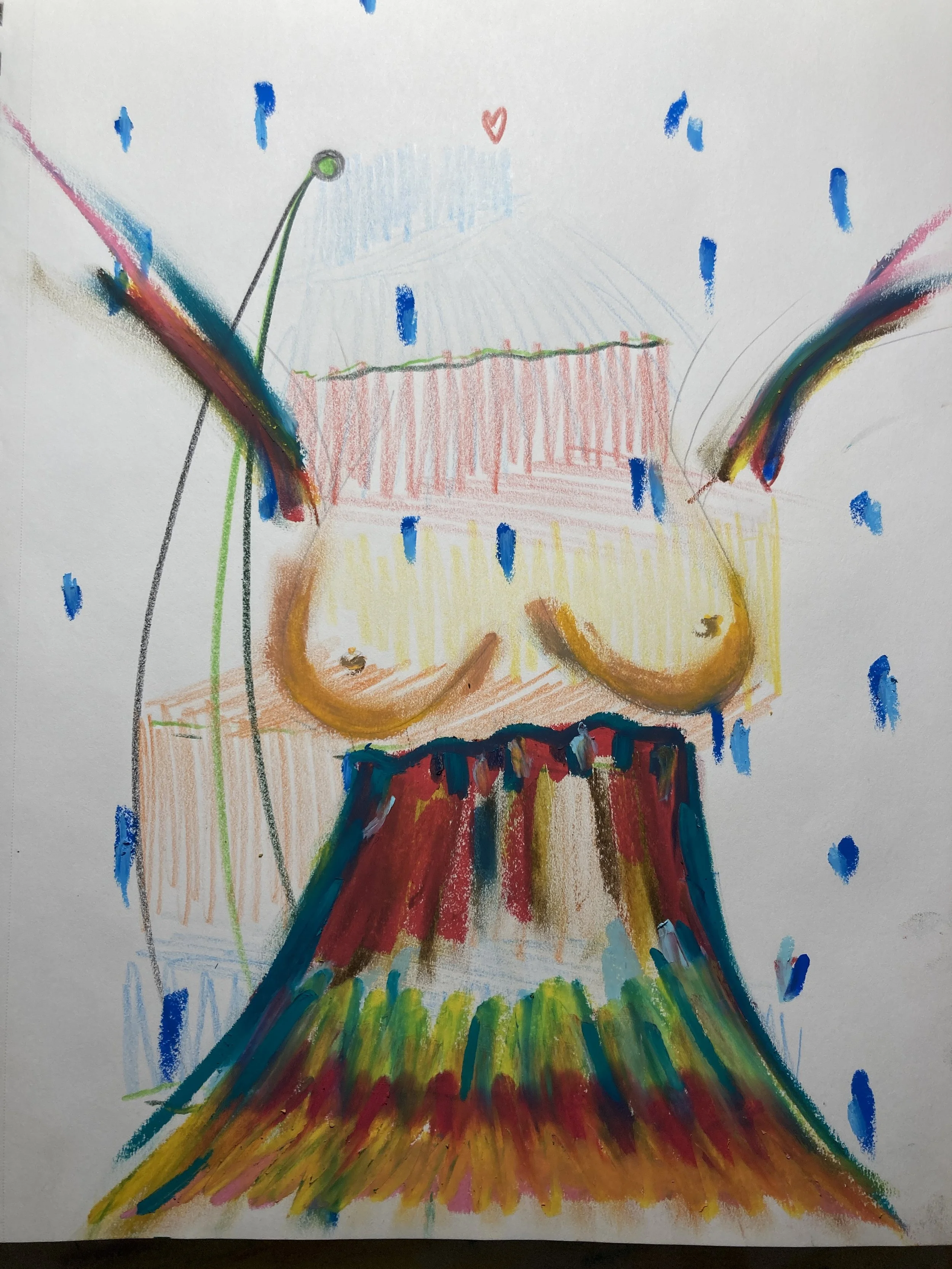  Untitled, oil pastel, watercolor pencil, colored pencil, and pencil on paper, 2025 