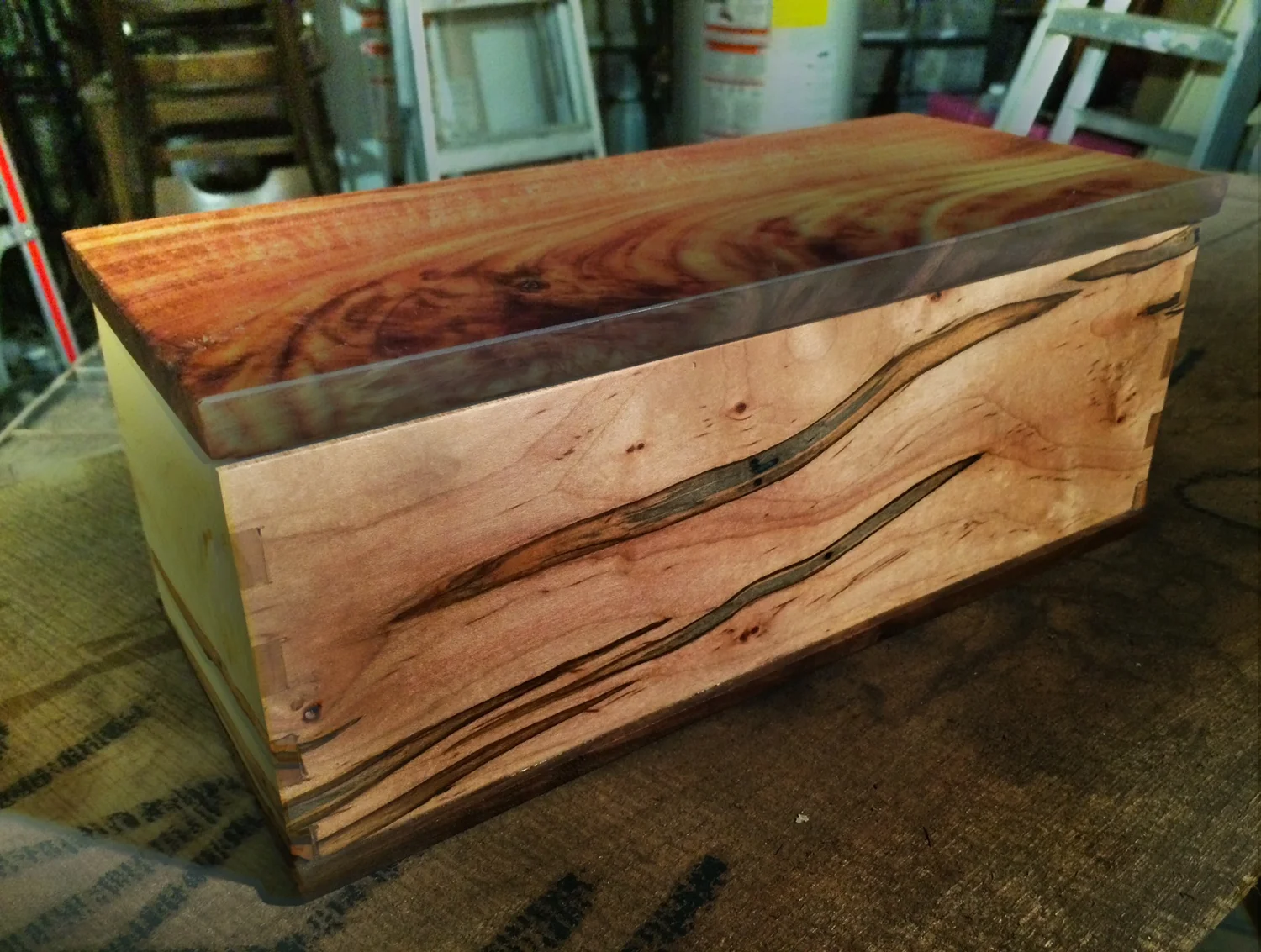 Spalted Maple and Figured Walnut Jewelry Box with 2 Trays 