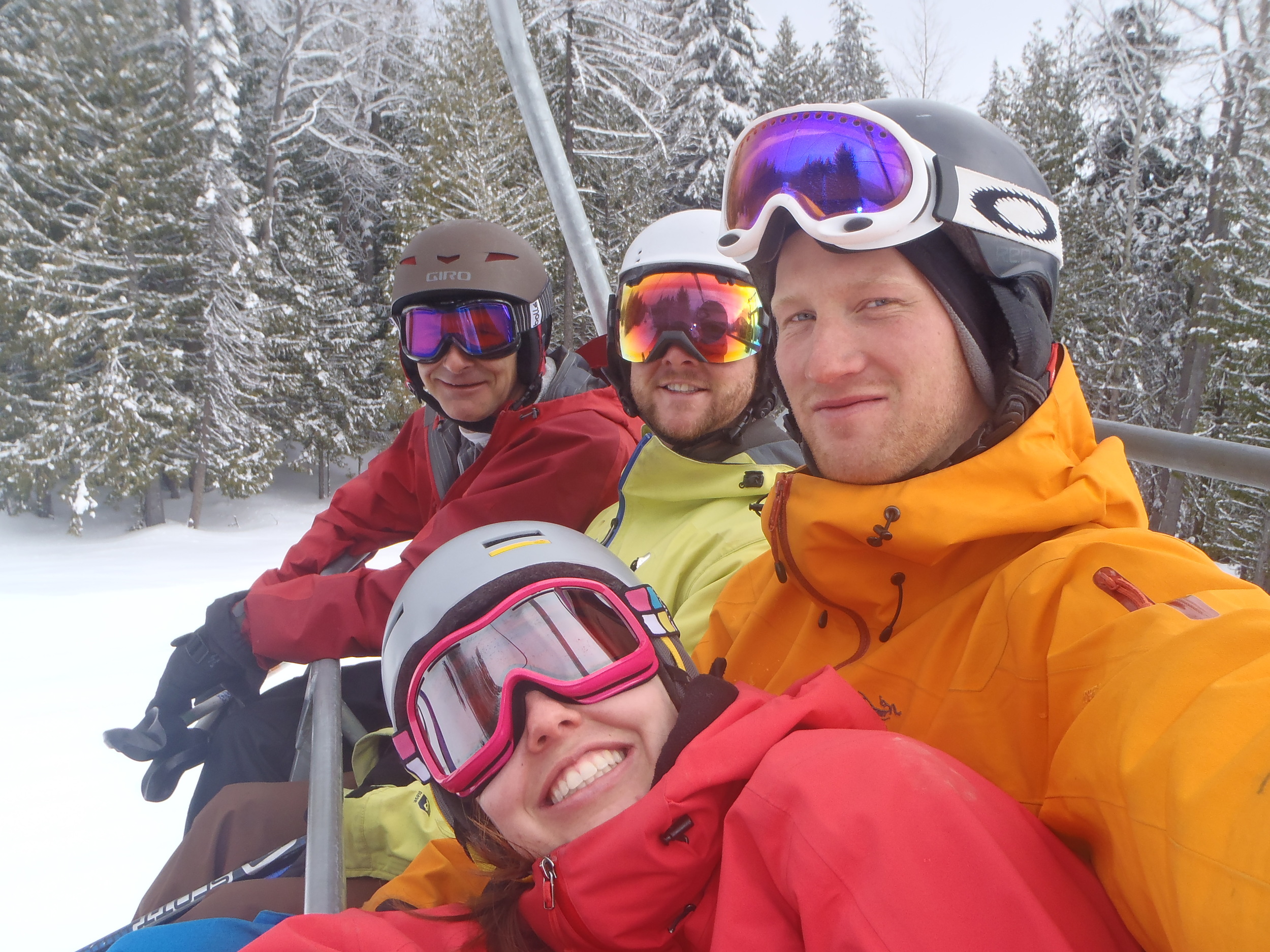 Group on a chairlift at a ski camp in BC.