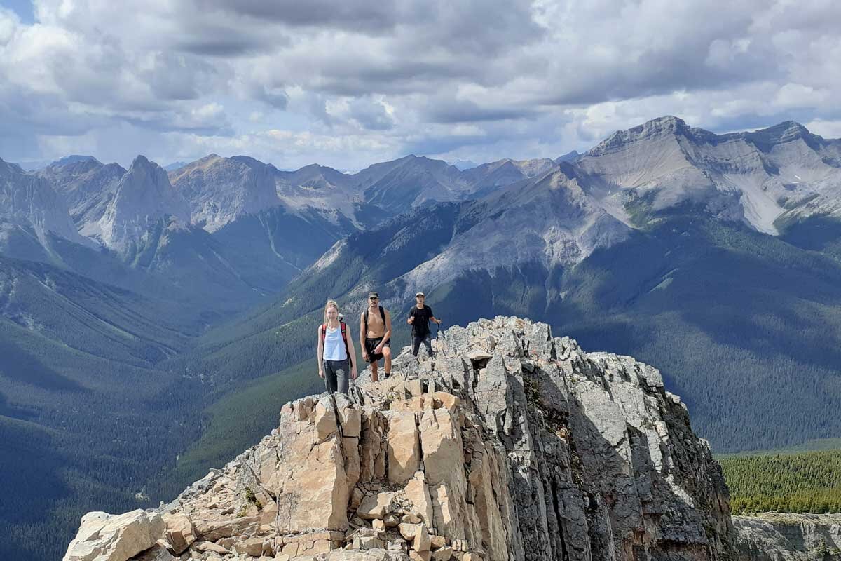 Small group on a guided hiking tour in the Canadian Rockies.