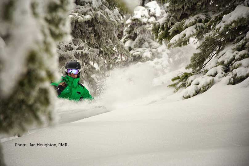 Skiing at Revelstoke on a guided ski trip in BC.