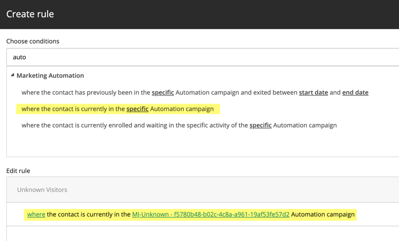 An example of out-of-the-box Marketing Automation rules