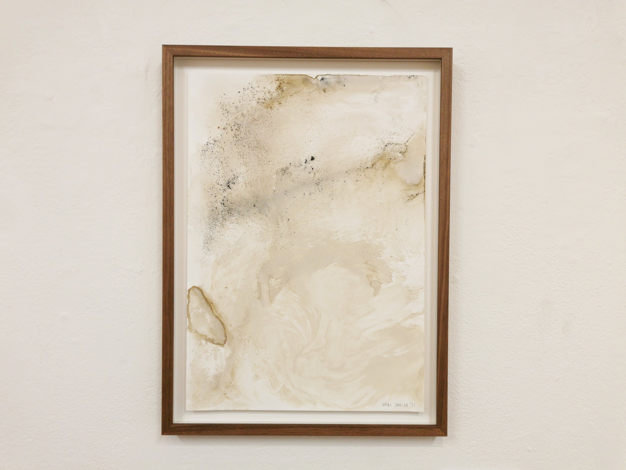 Rock As Tide - Limestone, Urchin, Shells, Charred Kelp, Gum arabic on Yupo - Exhibition close -  30 x 42cm - Kari Cahill .jpg