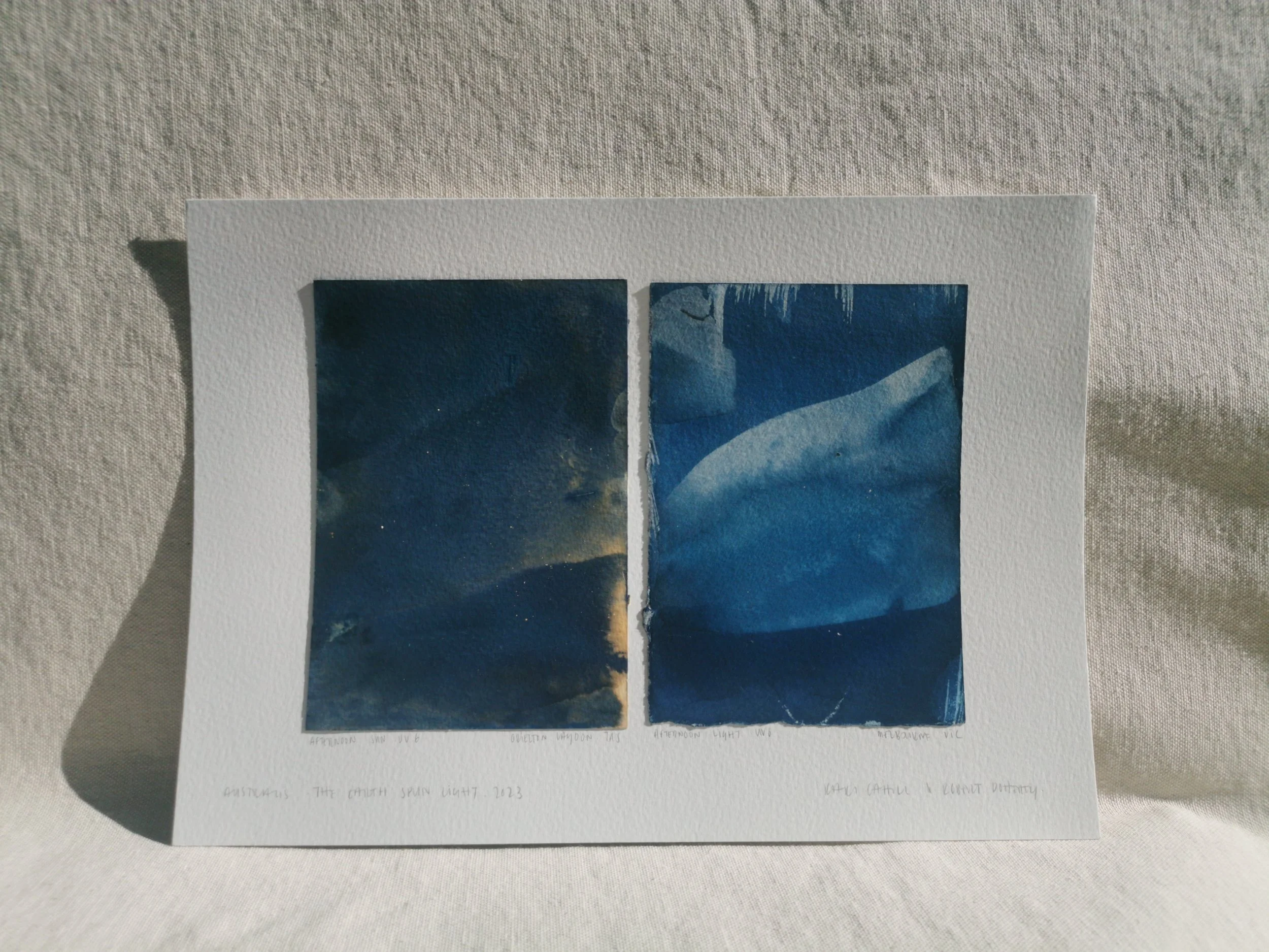 Diptych Orielton Lagoon Melbourne iii - Australis - Cyanotype, Soda, Vinegar on paper - 297x210 - The Earth Spun Light - Kari Cahill Robert Doherty - 2023 4.jpg