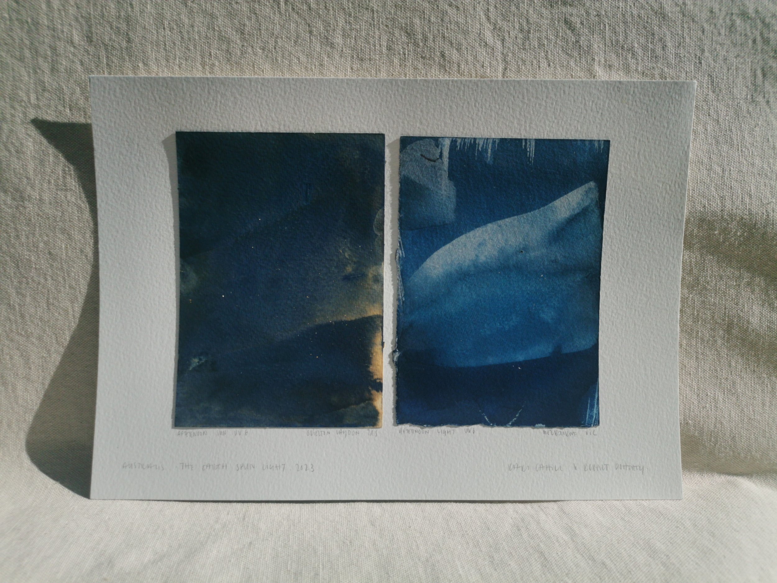 Diptych Orielton Lagoon Melbourne iii - Australis - Cyanotype, Soda, Vinegar on paper - 297x210 - The Earth Spun Light - Kari Cahill Robert Doherty - 2023 5.jpg