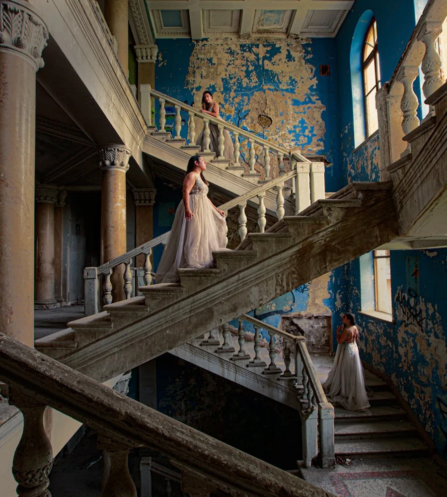 conceptual  bride photoshoot in abandoned building urbex fashion