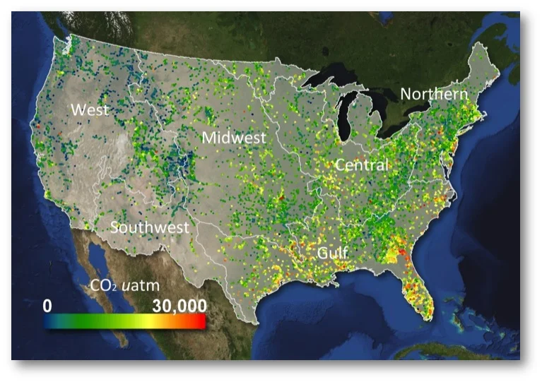 Carbon dioxide concentrations along rivers in the conterminous US
