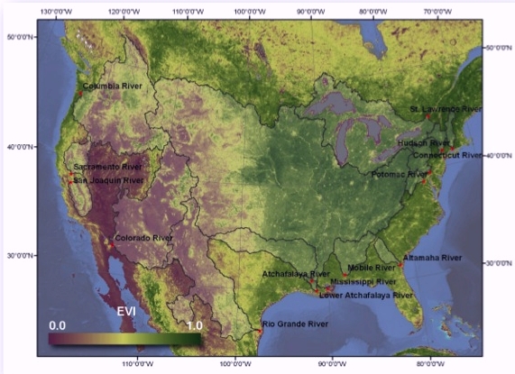MODIS Enhanced Vegetation Index used to evaluate seasonality across terrestrial and aquatic ecosystems