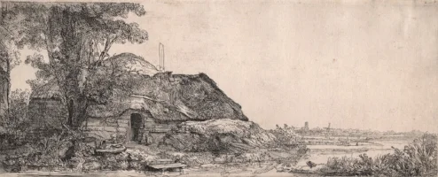 Rembrandt, Landscape with a Cottage and a Large Tree , 1641, etching on laid paper. Gift of Mr. Cloud Wampler, 1963.0923. Image courtesy of Syracuse University Art Galleries.