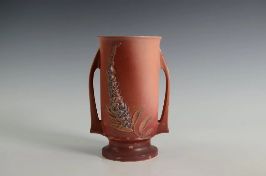 Minute with a Masterpiece: Foxglove Vase with Pink Trial Glaze, also Referred to as a Prototype by The Roseville Pottery Company
