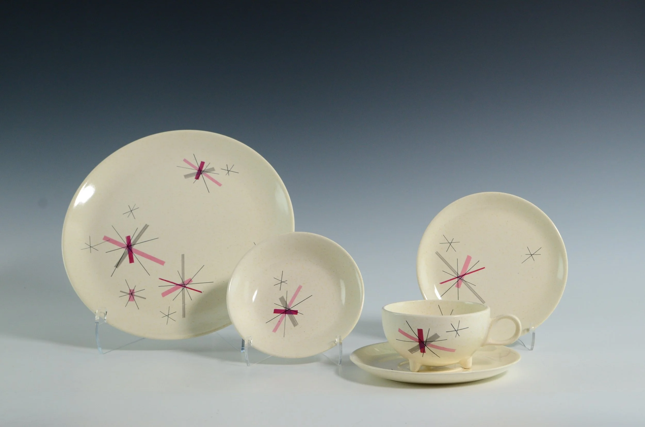 ZMA Puzzler! Hop Scotch Pink Tableware Set by the Salem China Company