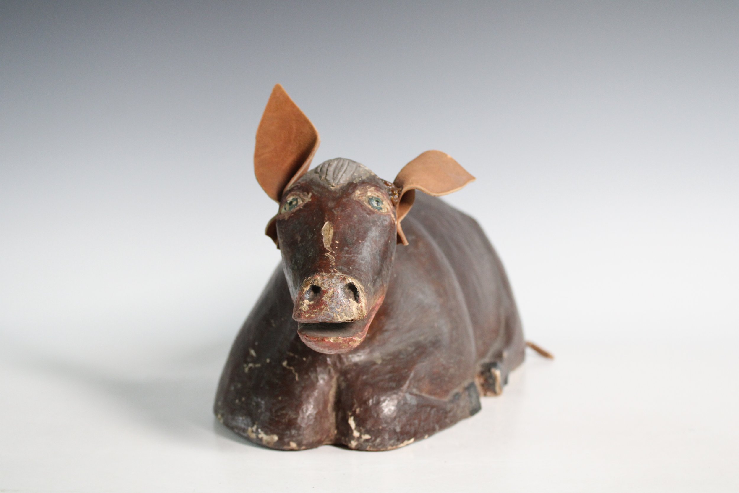 Mexican Folk Art Sculpture of a Resting Cow, 19th Century