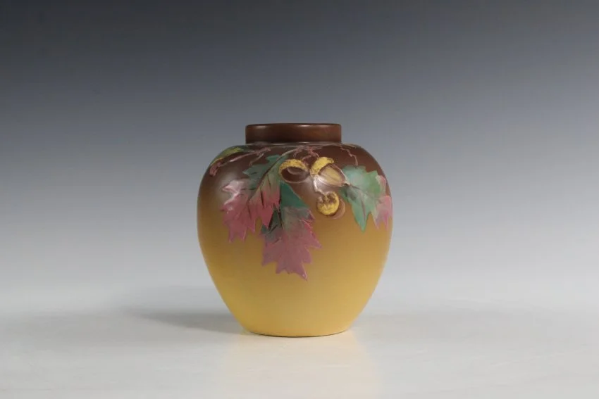ZMA Puzzler!  Rochelle Vase Featuring Oak Leaves by the Weller Pottery Company