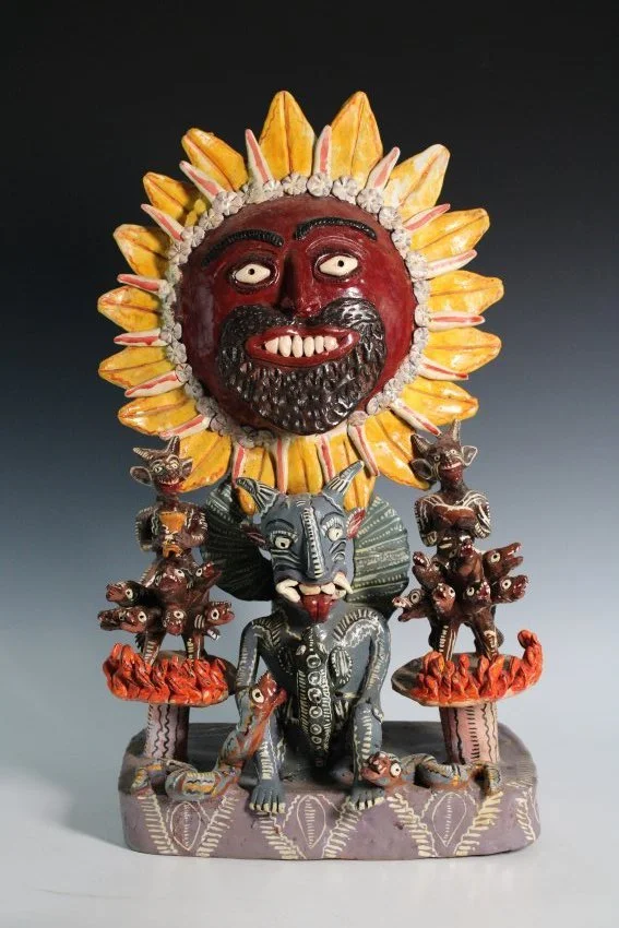ZMA Puzzler!  Mexican Folk Art Earthenware Sculpture Featuring the Sun, Demons, Tuzas or Moles and Snakes
